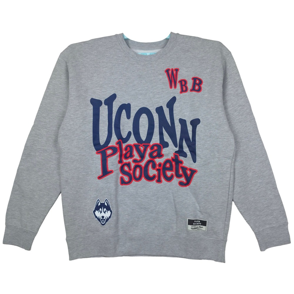 UCONN Huskies Playa Society Mitchell & Ness NCAA Large Sweatshirt WBB Gray NWT